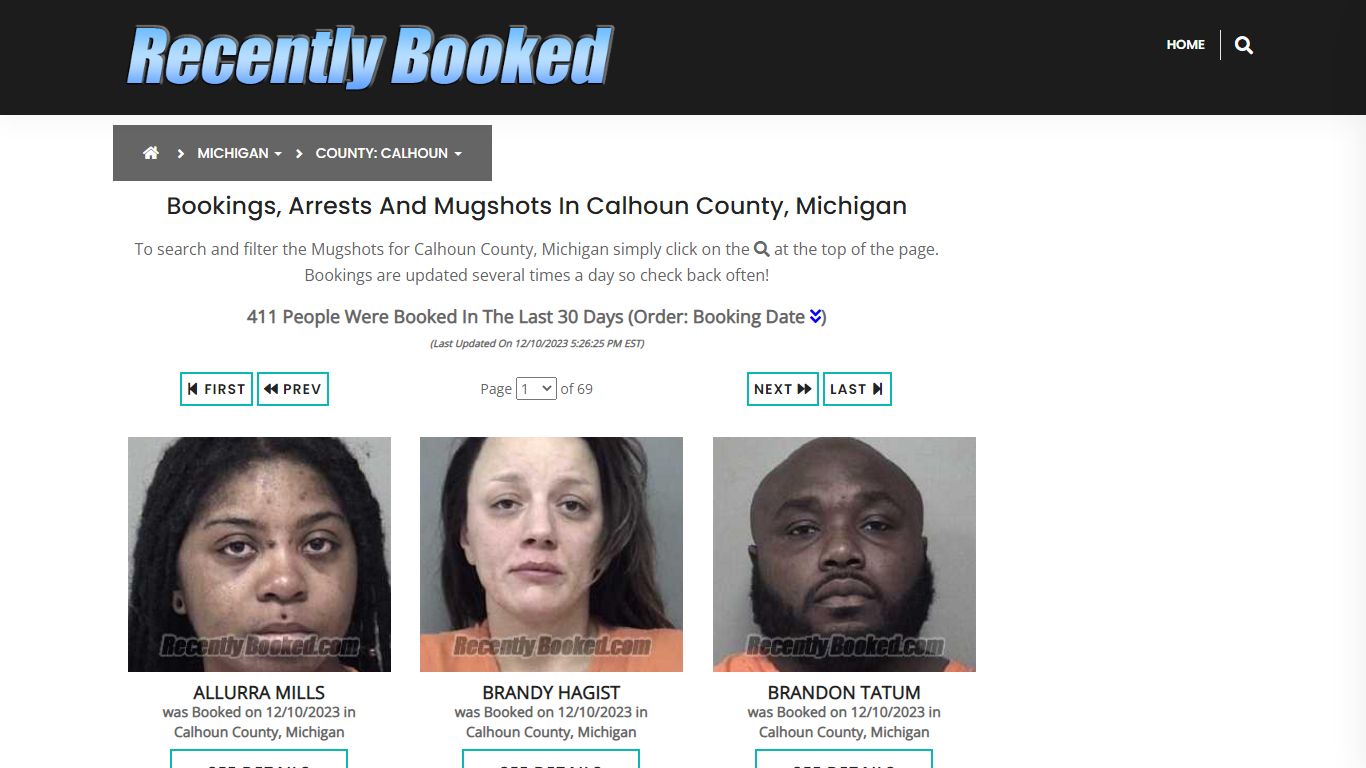 Bookings, Arrests and Mugshots in Calhoun County, Michigan